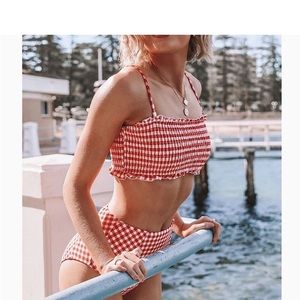 NEW Red Gingham Smocked Bikini Set size L
